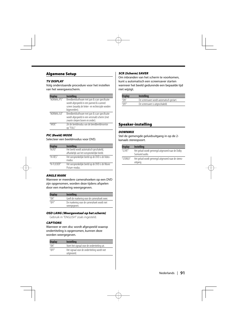 Algemene setup, Speaker-instelling | Kenwood KDV-S220P User Manual | Page 91 / 172