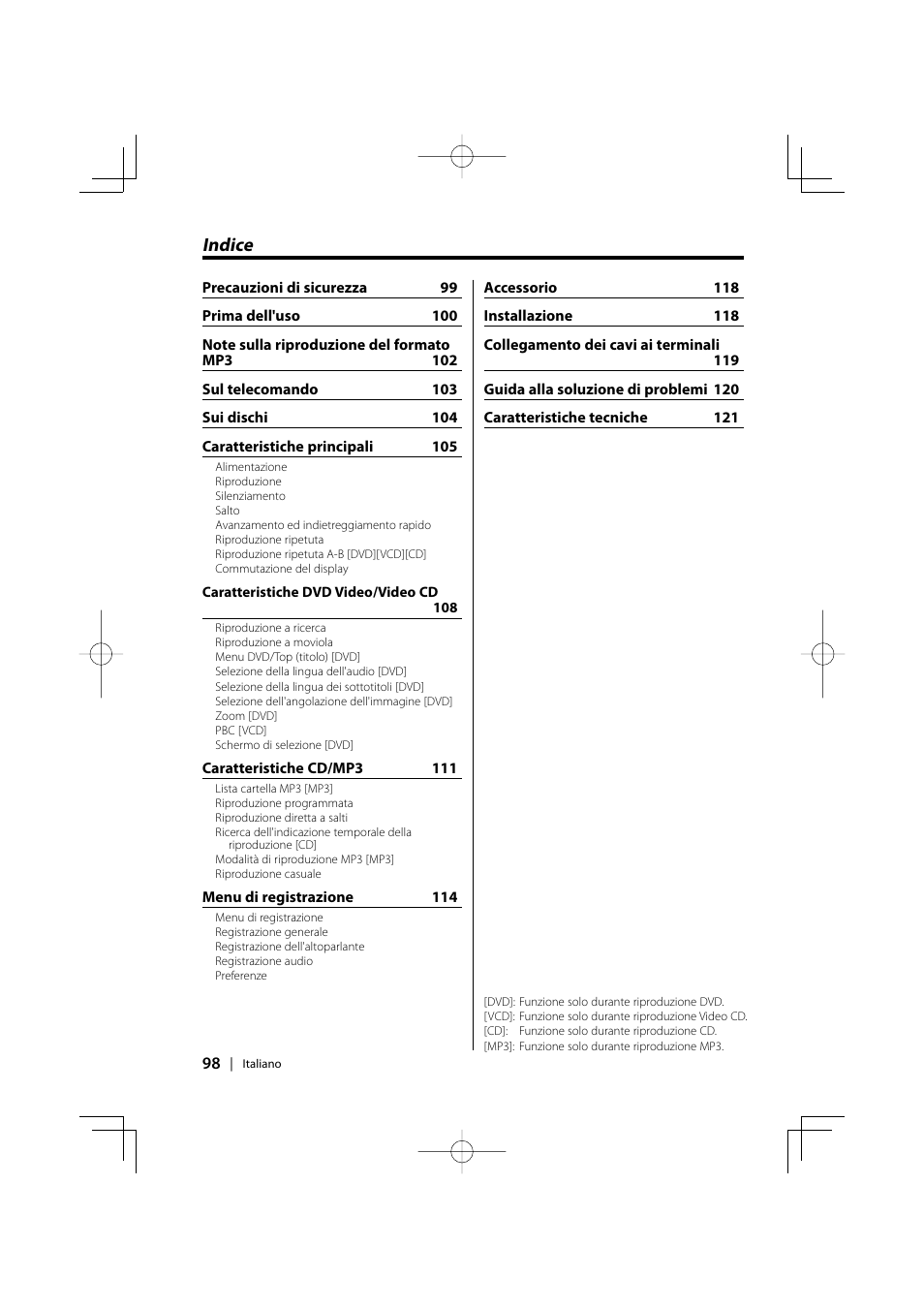 Italian, Indice | Kenwood KDV-S220P User Manual | Page 98 / 172