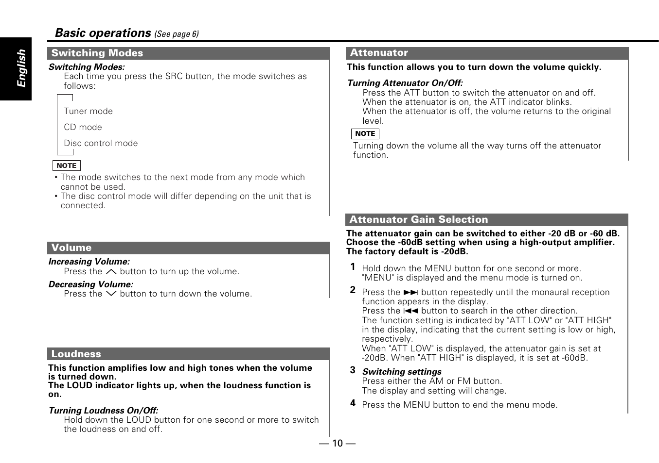 Basic operations, English | Kenwood KDC-PS909 User Manual | Page 10 / 40