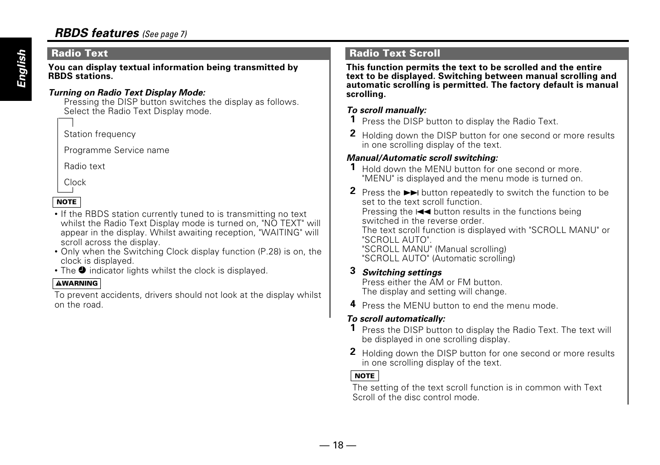 Rbds features, English | Kenwood KDC-PS909 User Manual | Page 18 / 40