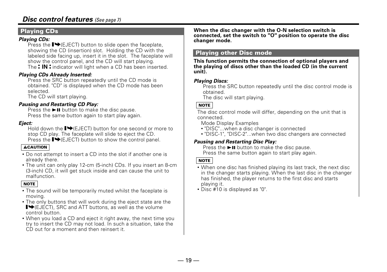 Disc control features | Kenwood KDC-PS909 User Manual | Page 19 / 40