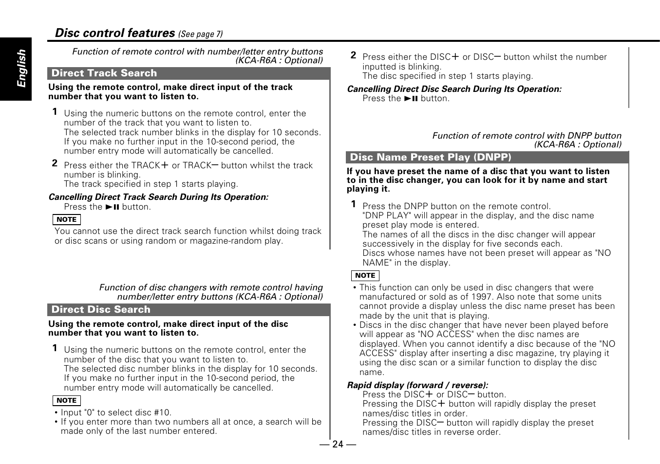 Disc control features | Kenwood KDC-PS909 User Manual | Page 24 / 40