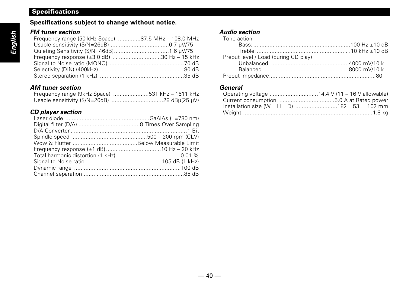 English | Kenwood KDC-PS909 User Manual | Page 40 / 40