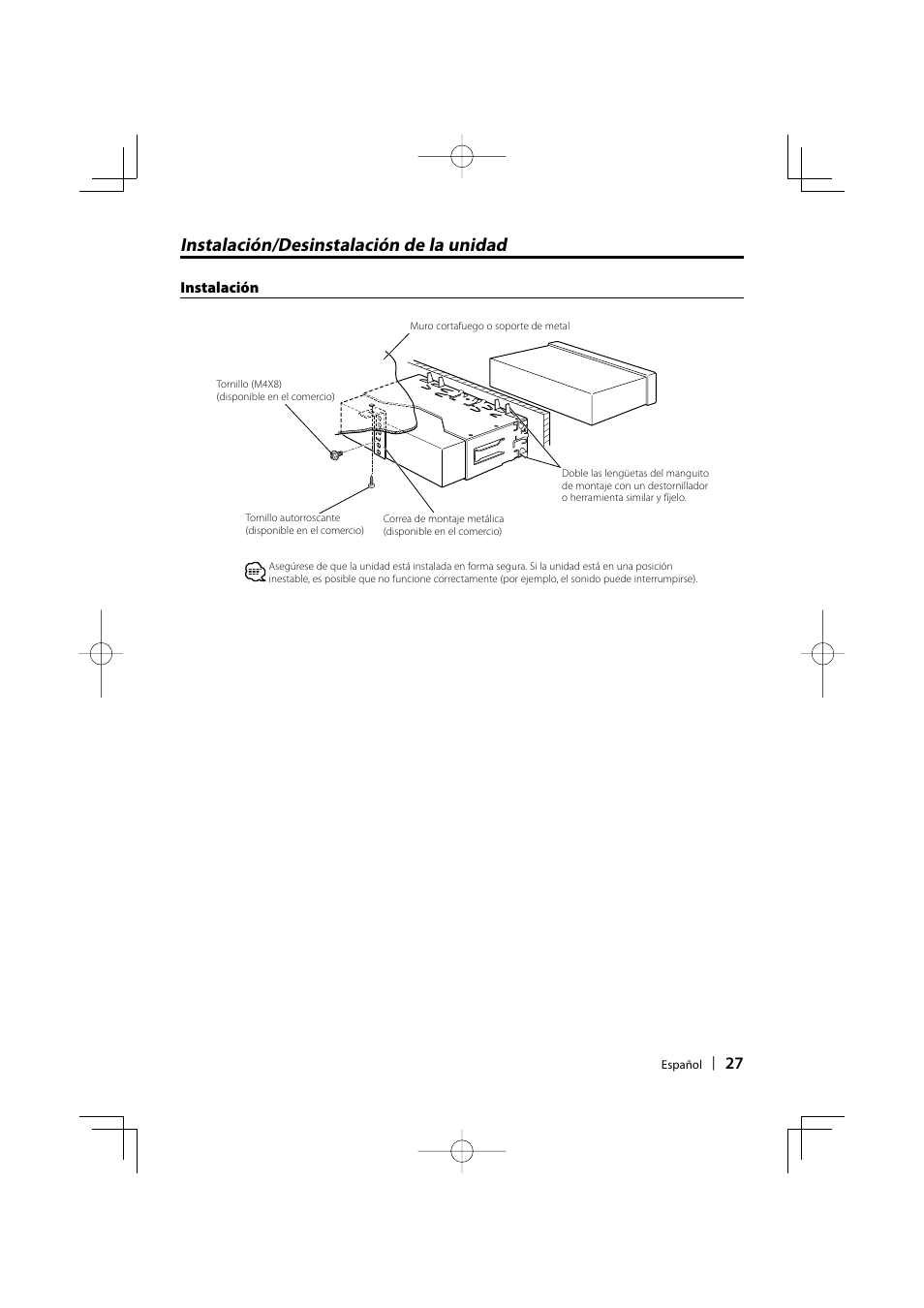 Instalación/desinstalación de la unidad | Kenwood KVT-532 User Manual | Page 27 / 32