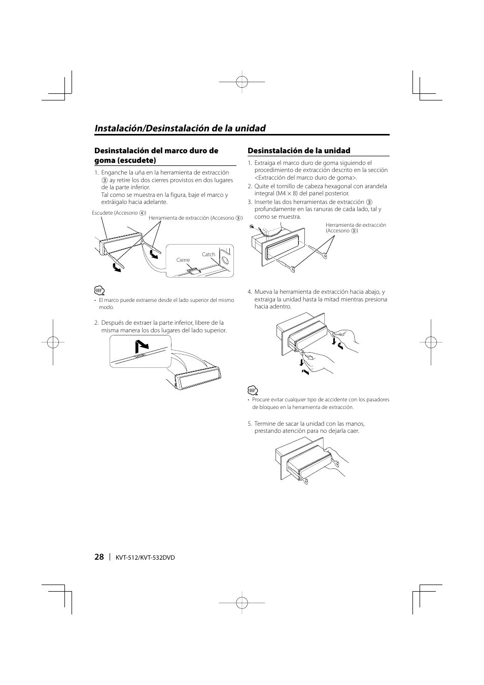 Instalación/desinstalación de la unidad | Kenwood KVT-532 User Manual | Page 28 / 32