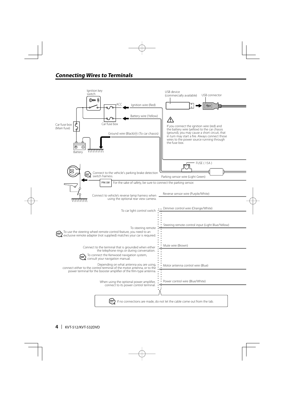 Connecting wires to terminals | Kenwood KVT-532 User Manual | Page 4 / 32