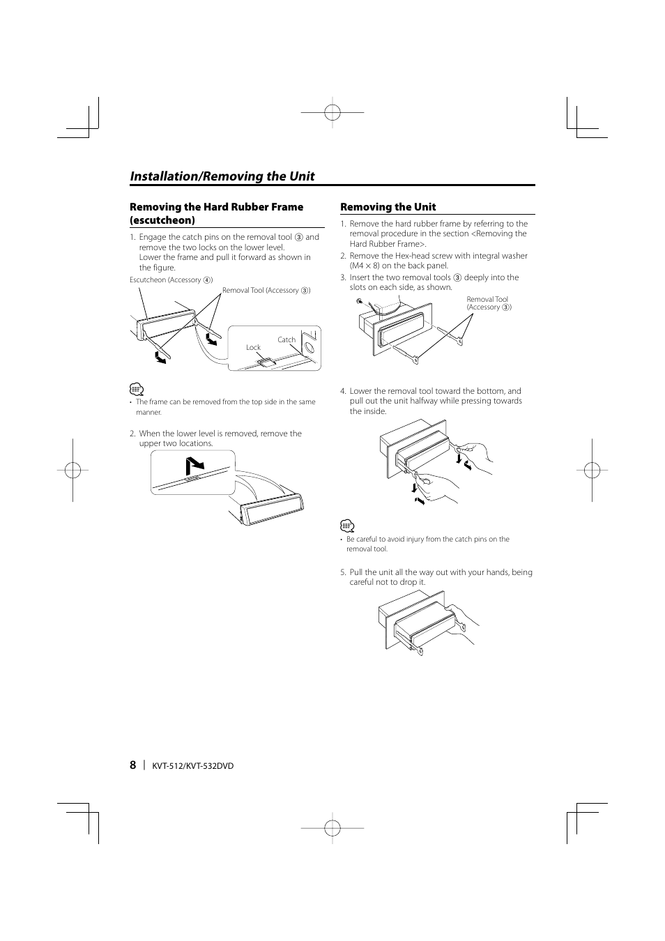 Installation/removing the unit | Kenwood KVT-532 User Manual | Page 8 / 32