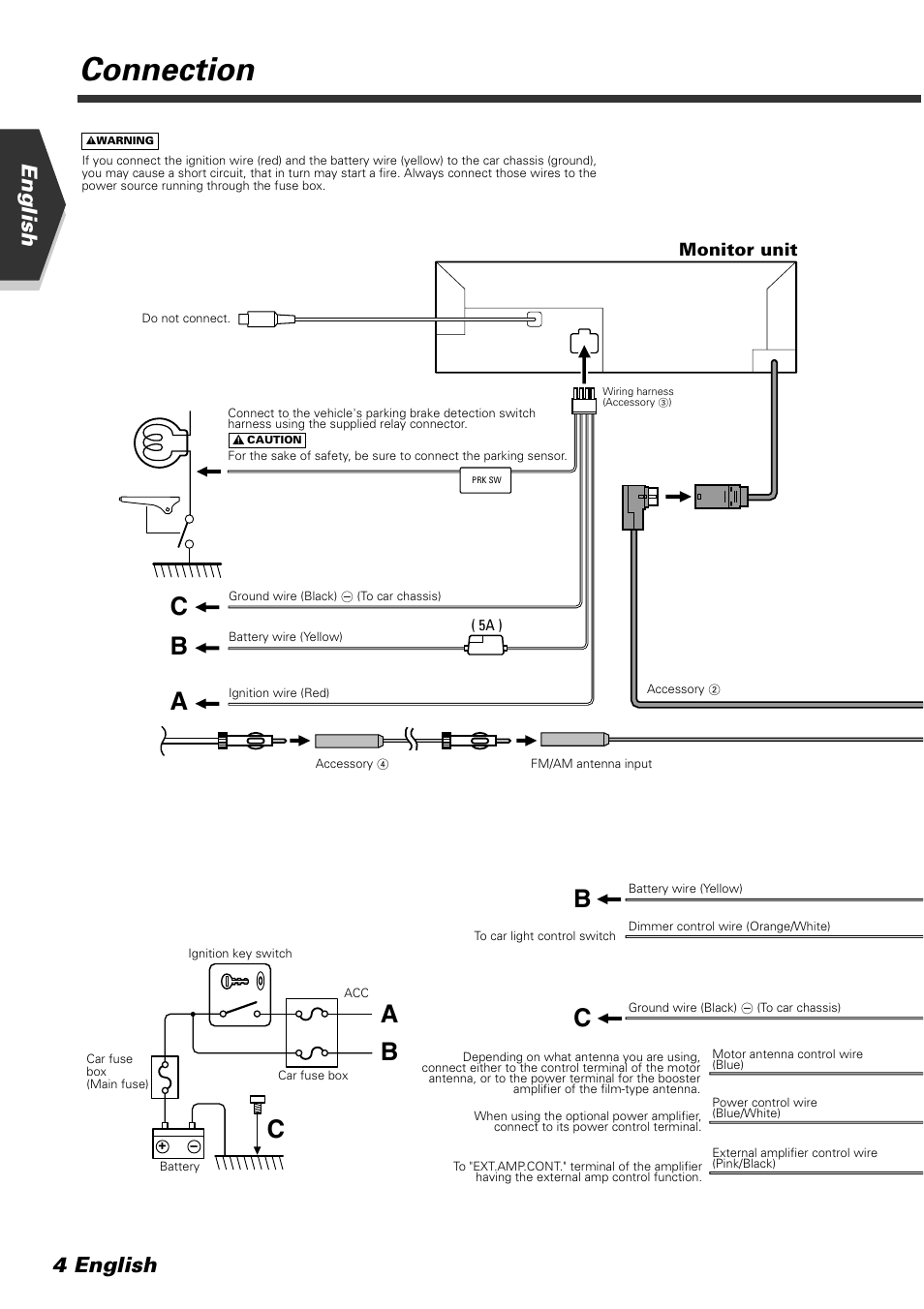 Connection, Bc b c, Bc a | English, 4 english | Kenwood KVT-765DVD User Manual | Page 4 / 40