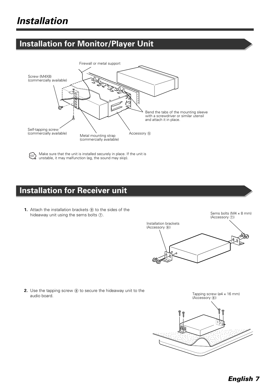 Installation, English 7 | Kenwood KVT-765DVD User Manual | Page 7 / 40