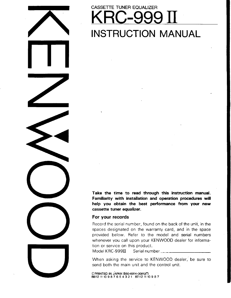 Kenwood KRC-999II User Manual | 18 pages