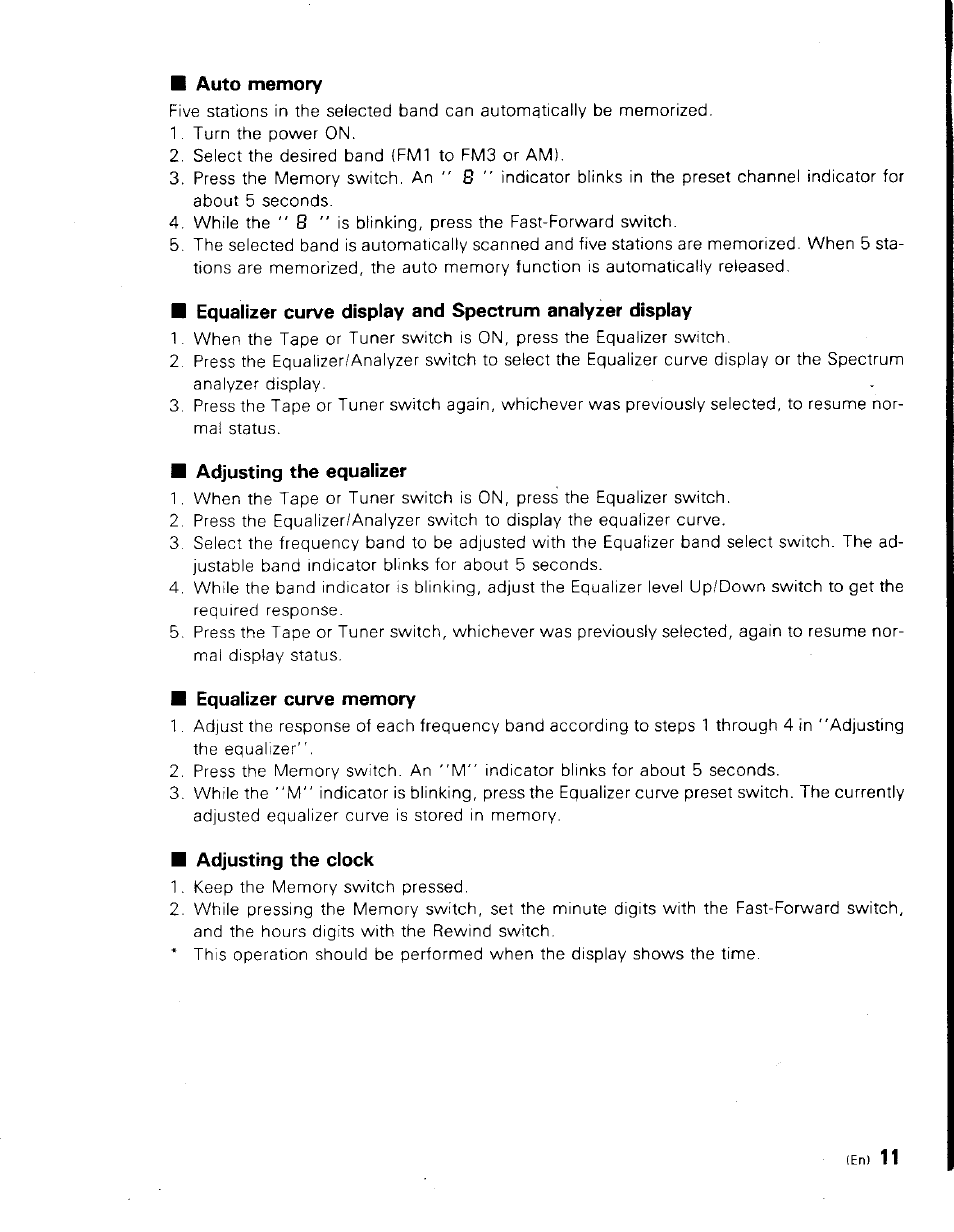 Auto memory, Adjusting the equalizer, Equalizer curve memory | Adjusting the clock | Kenwood KRC-999II User Manual | Page 11 / 18