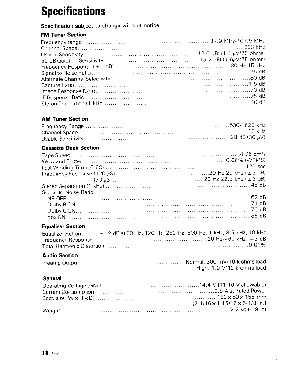 Specifications | Kenwood KRC-999II User Manual | Page 18 / 18