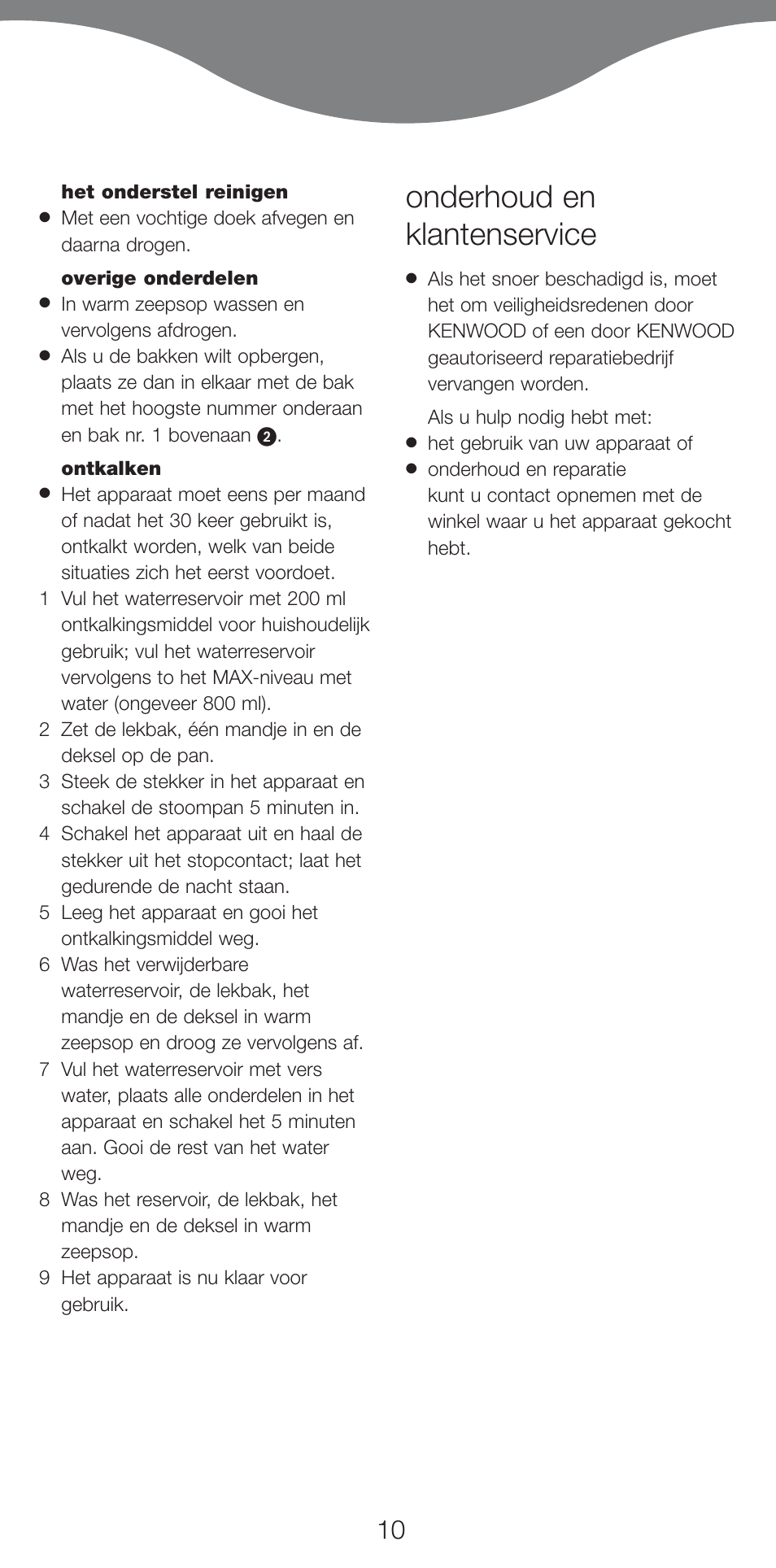 Onderhoud en klantenservice | Kenwood FS620 User Manual | Page 10 / 105