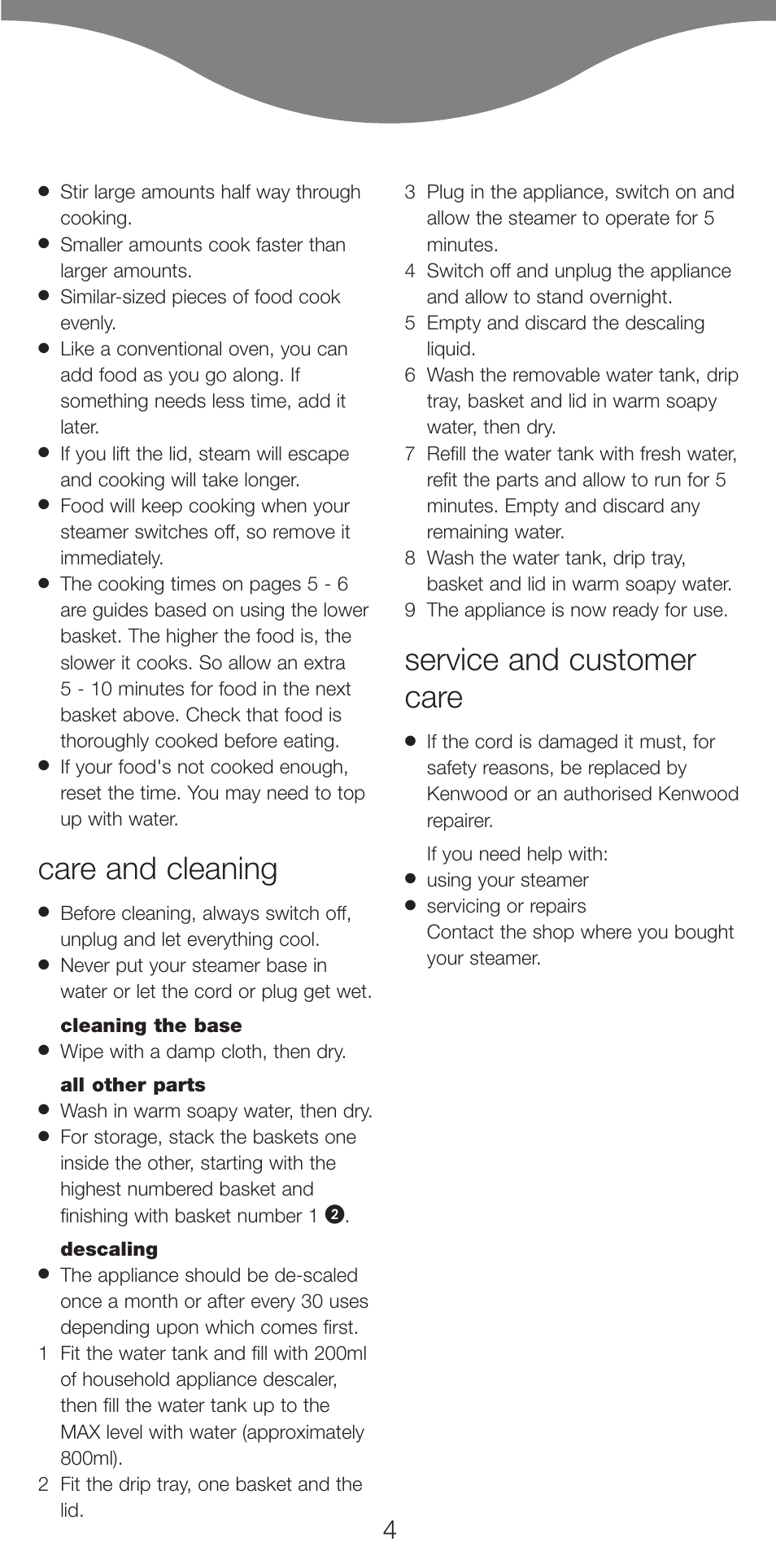 Care and cleaning, Service and customer care | Kenwood FS620 User Manual | Page 4 / 105