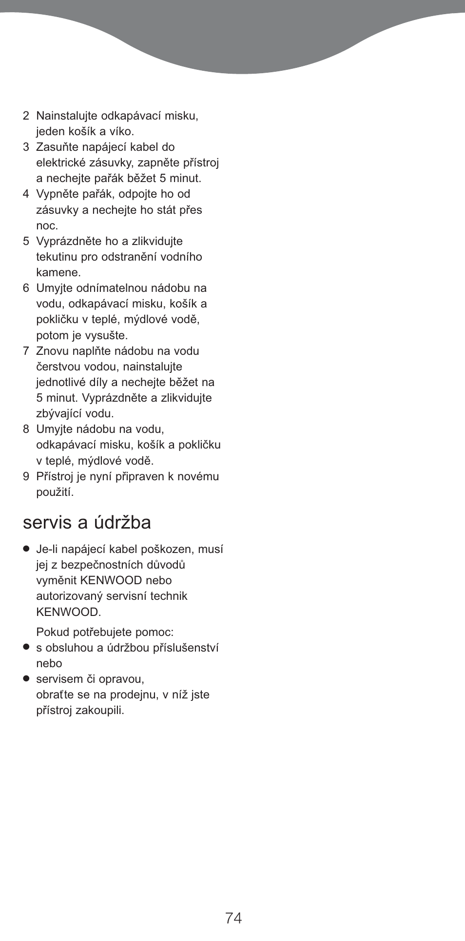 Servis a údržba | Kenwood FS620 User Manual | Page 74 / 105