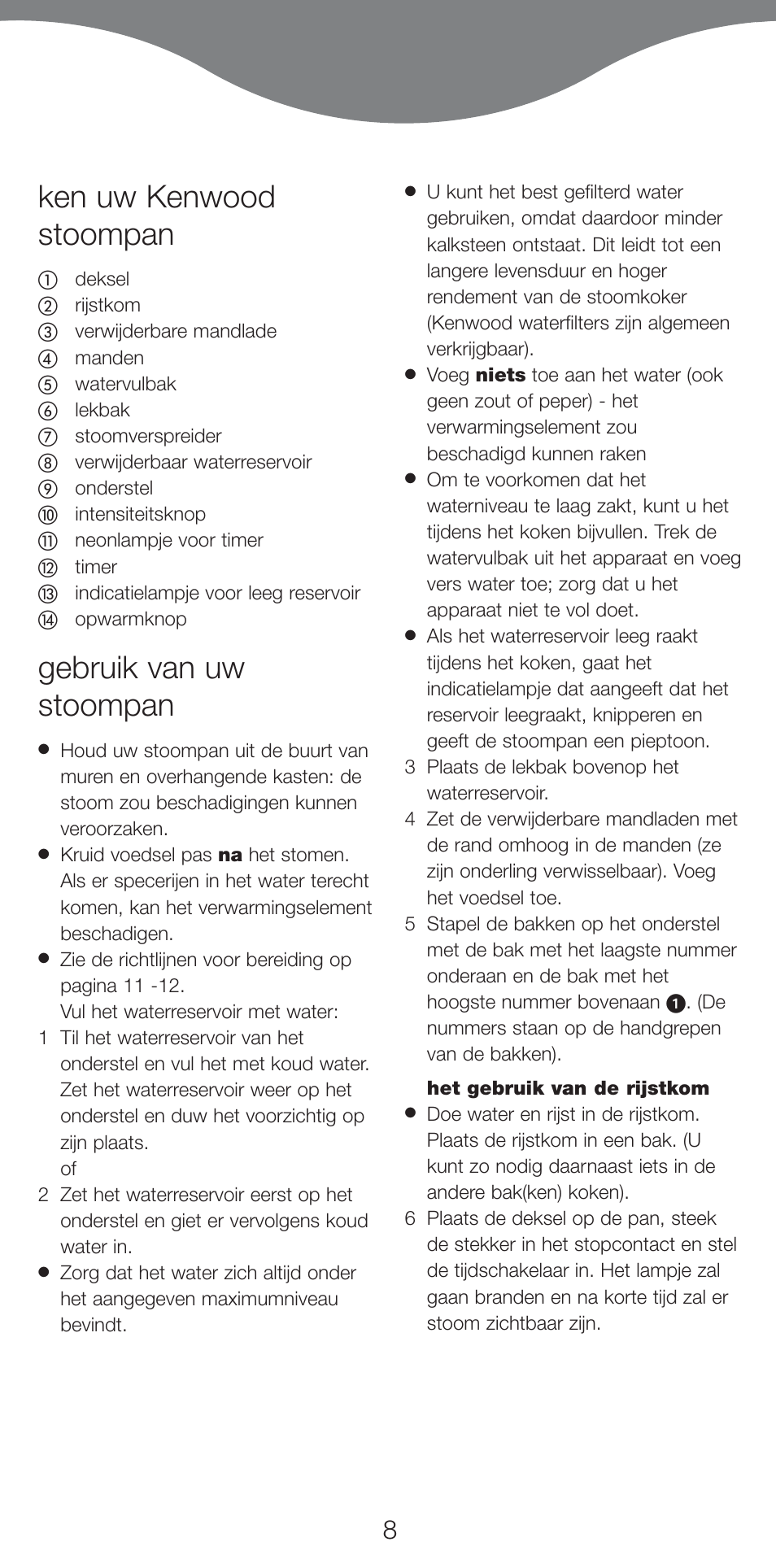 Ken uw kenwood stoompan, Gebruik van uw stoompan | Kenwood FS620 User Manual | Page 8 / 105