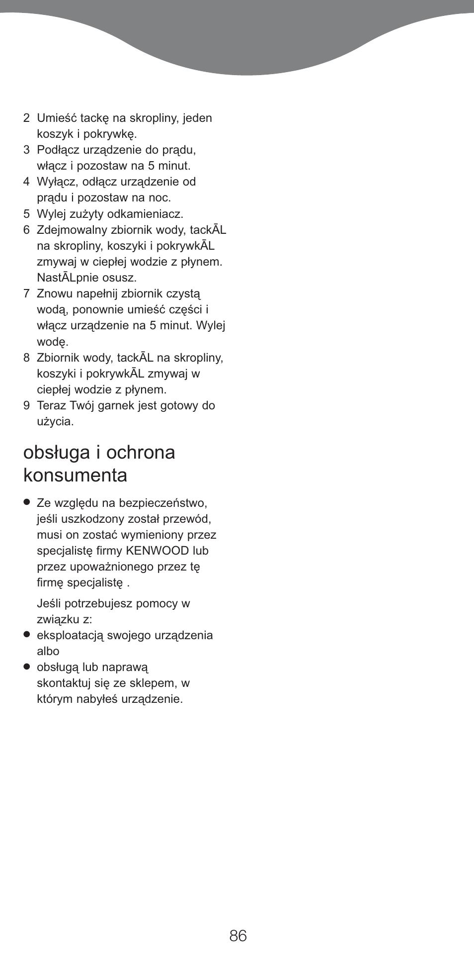 Obsługa i ochrona konsumenta | Kenwood FS620 User Manual | Page 86 / 105