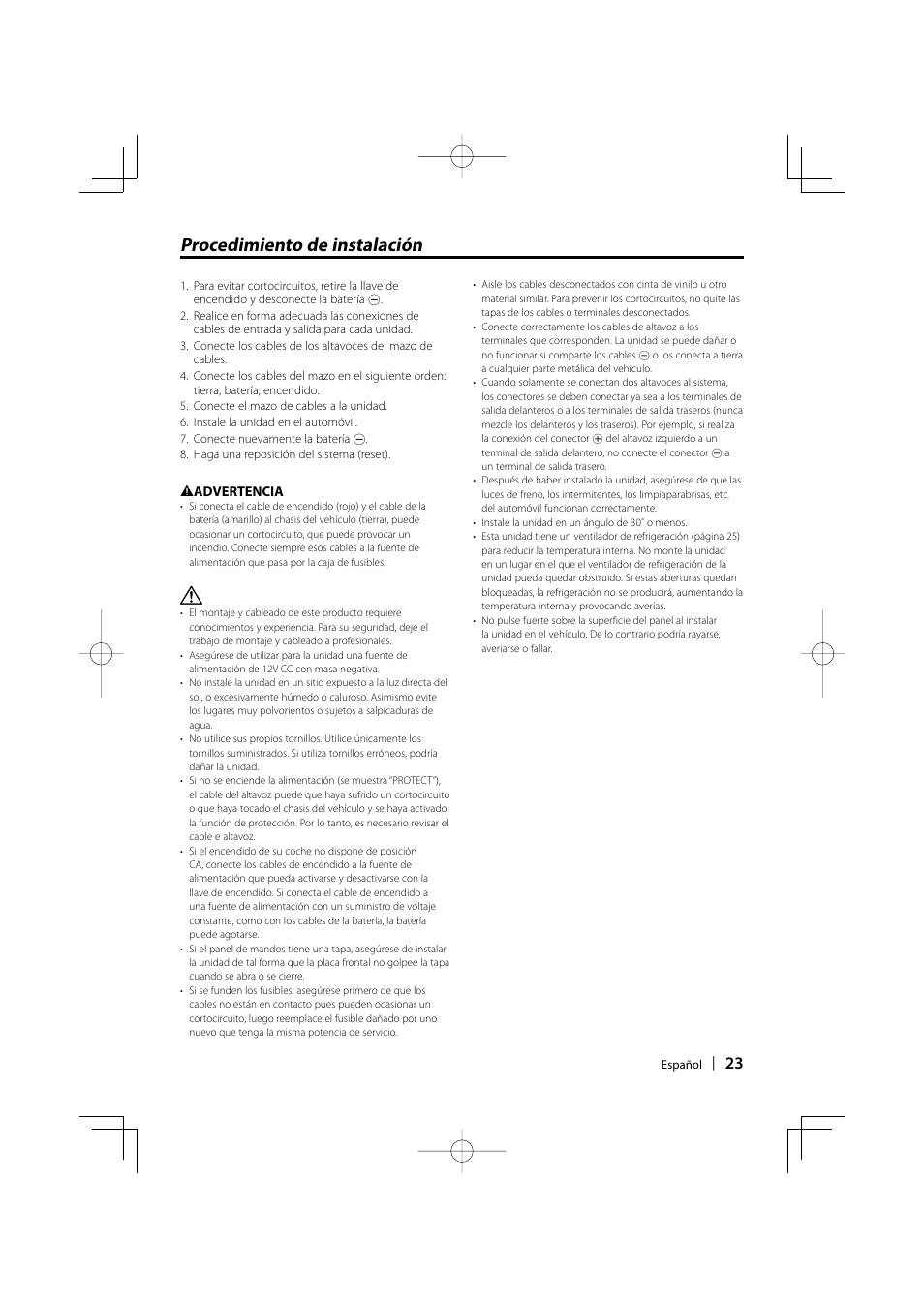 Procedimiento de instalación | Kenwood DDX-512 User Manual | Page 23 / 32