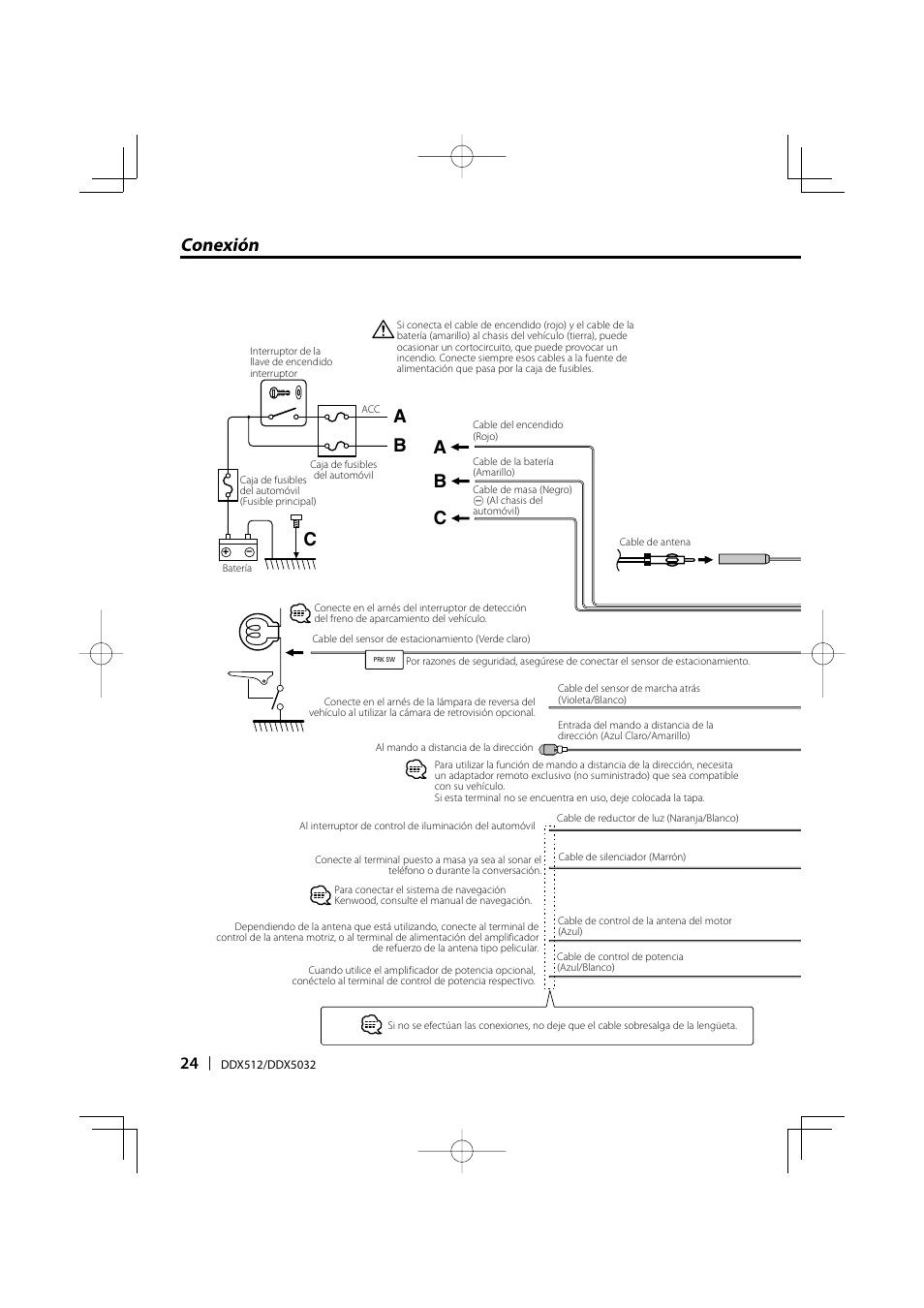 Conexión b c, Bc a a | Kenwood DDX-512 User Manual | Page 24 / 32