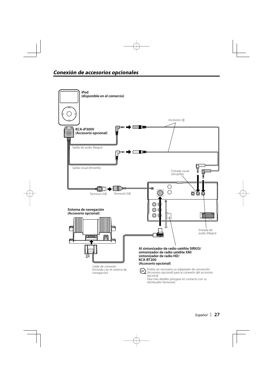 Conexión de accesorios opcionales | Kenwood DDX-512 User Manual | Page 27 / 32