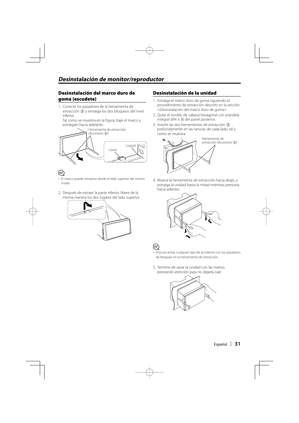 Desinstalación de monitor/reproductor | Kenwood DDX-512 User Manual | Page 31 / 32