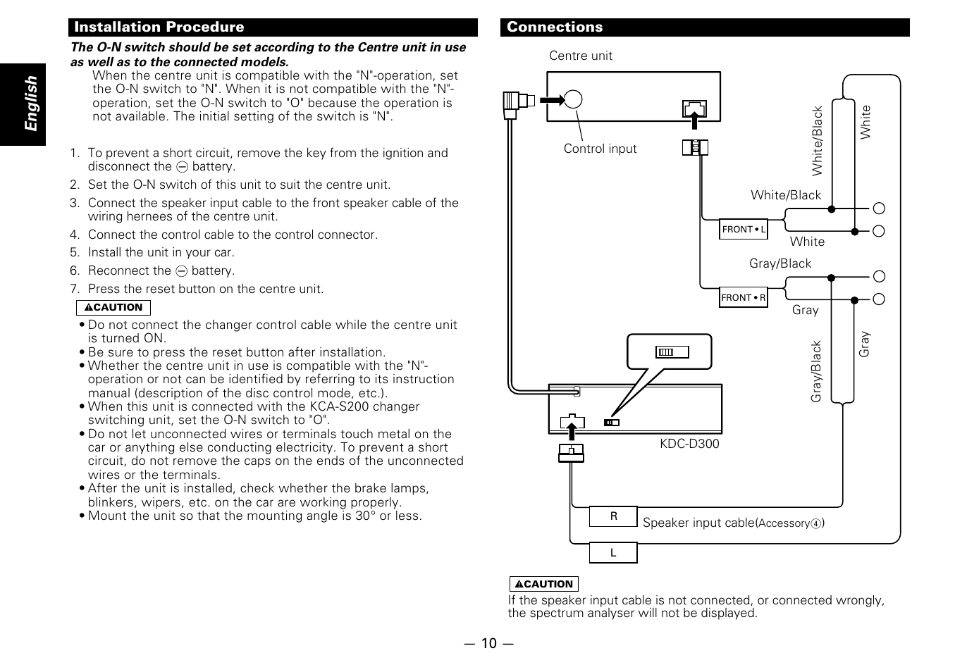 Installation procedure, Connections, English | Kenwood KDC-D300 User Manual | Page 10 / 15