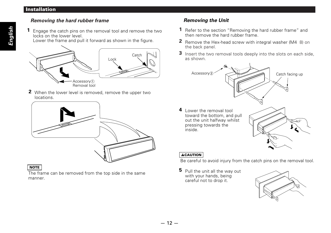 Removing the hard rubber frame, Removing the unit | Kenwood KDC-D300 User Manual | Page 12 / 15