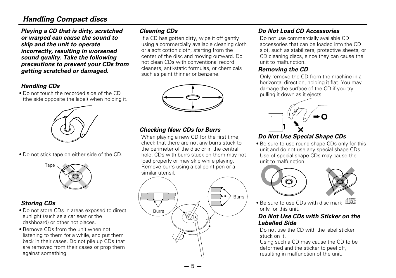 Handling compact discs | Kenwood KDC-D300 User Manual | Page 5 / 15