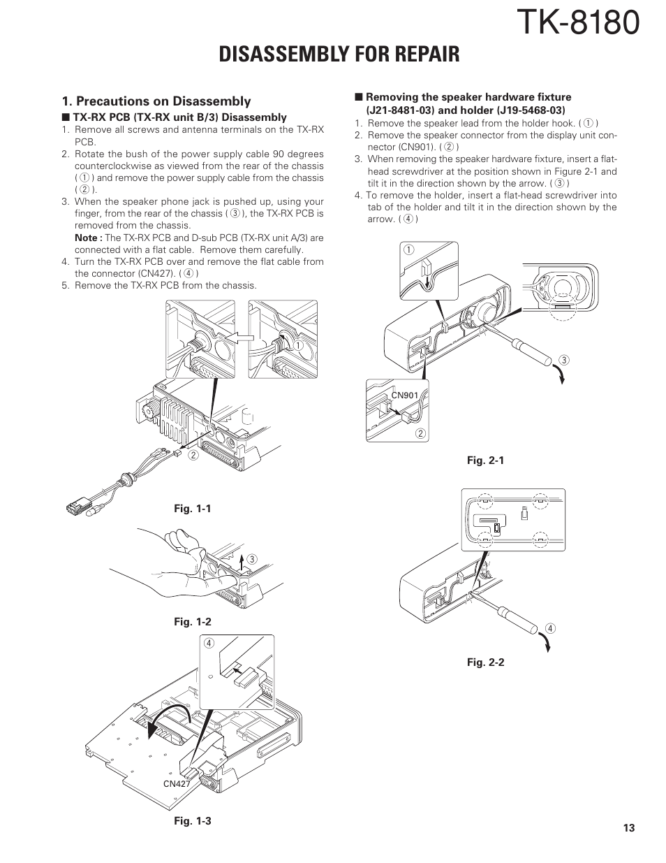 Disassembly for repair, Precautions on disassembly, Tk-8180 | Kenwood TK-8180 User Manual | Page 13 / 85