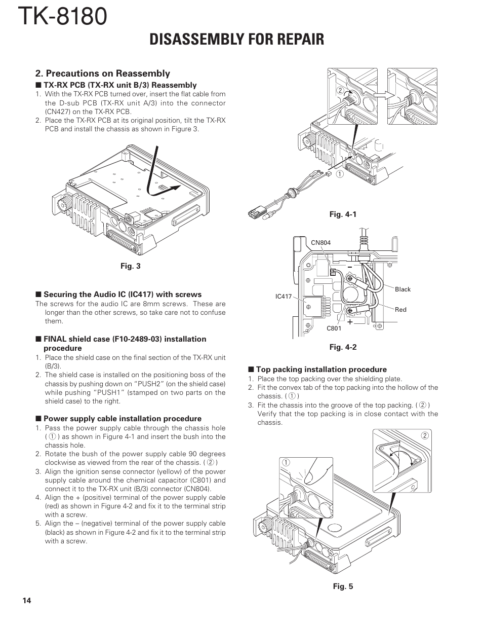 Precautions on reassembly, Tk-8180, Disassembly for repair | Kenwood TK-8180 User Manual | Page 14 / 85