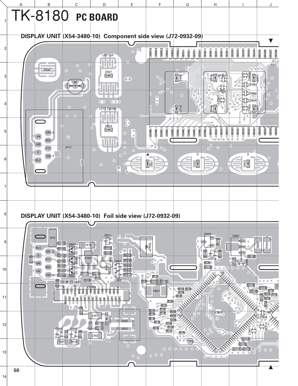 Pc board, Display unit (x54-3480-10), Tk-8180 | Kenwood TK-8180 User Manual | Page 50 / 85