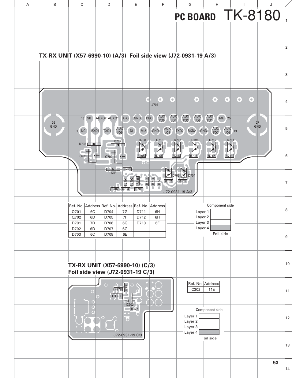 Foil side view, Tk-8180, Pc board | Kenwood TK-8180 User Manual | Page 54 / 85