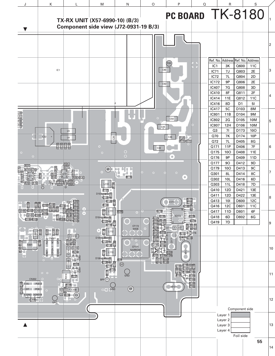 Component side view (2/2), Tk-8180, Pc board | Kenwood TK-8180 User Manual | Page 56 / 85