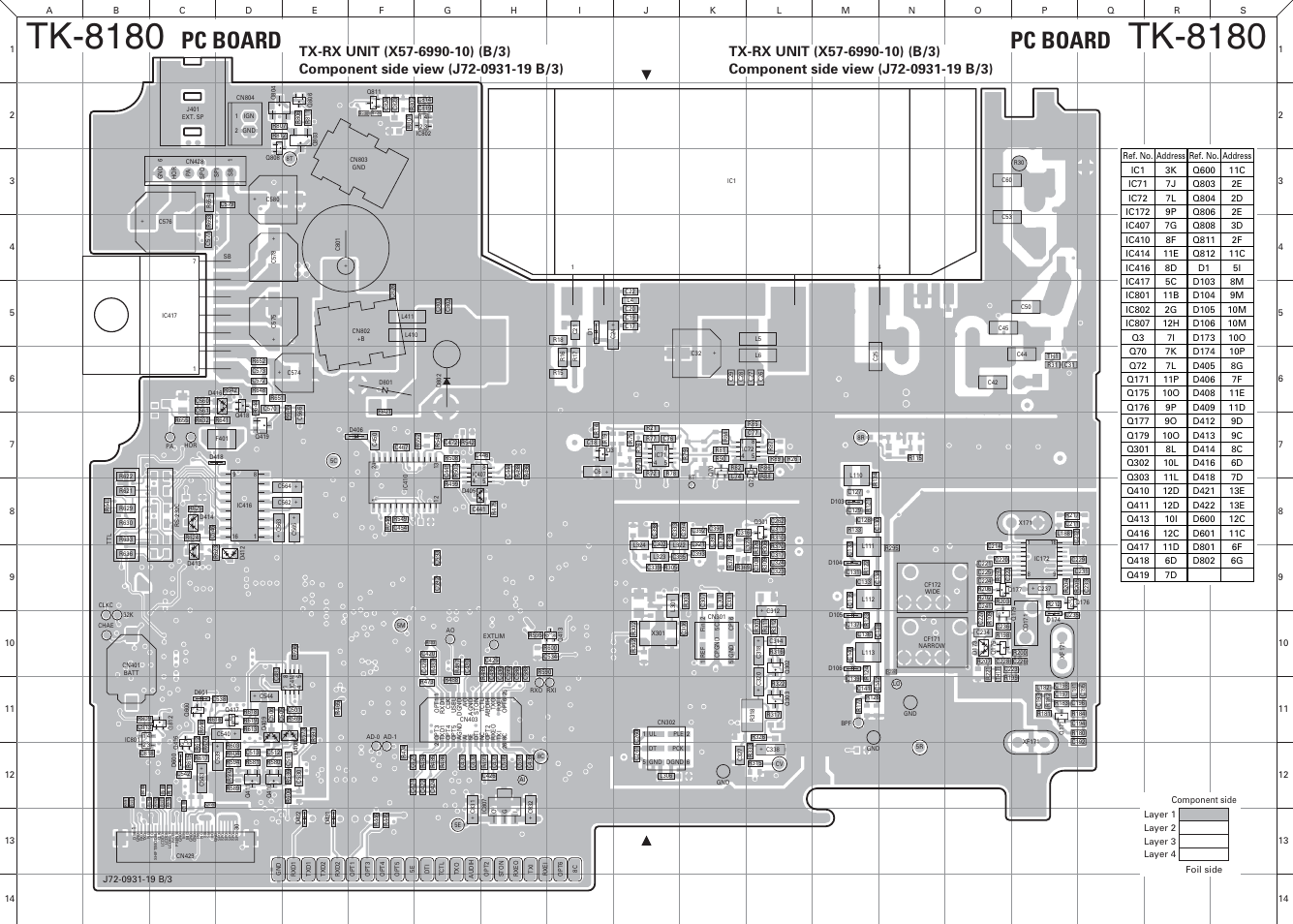 Component side view (complete view), Tk-8180, Pc board | Kenwood TK-8180 User Manual | Page 57 / 85