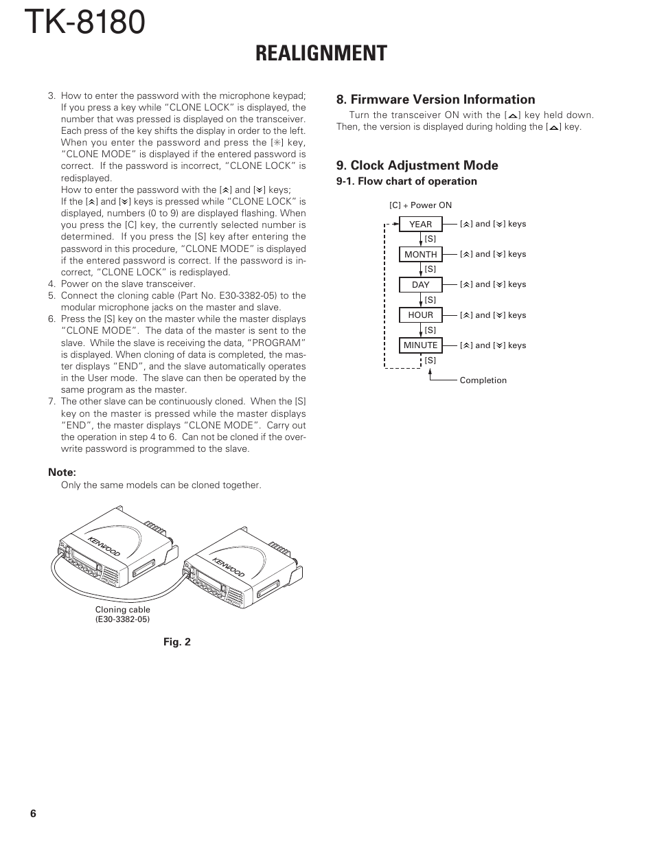 Firmware version information, Clock adjustment mode, Tk-8180 | Realignment | Kenwood TK-8180 User Manual | Page 6 / 85