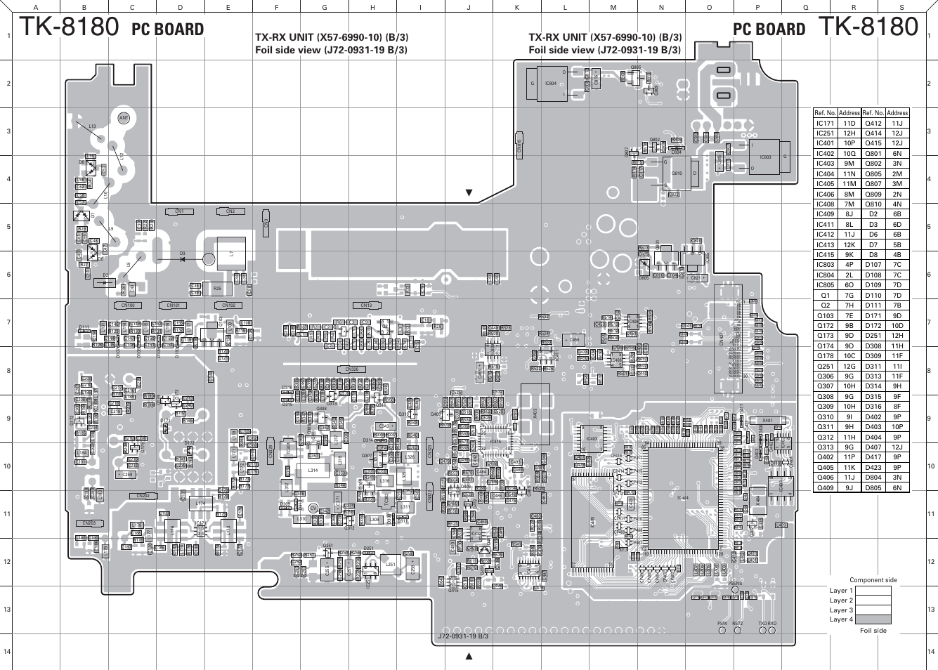 Foil side view (complete view), Tk-8180, Pc board | Kenwood TK-8180 User Manual | Page 60 / 85