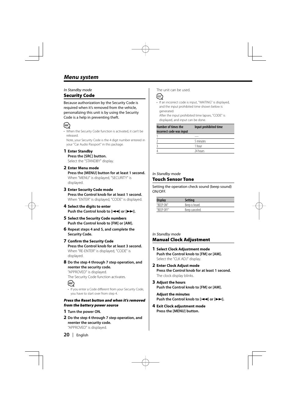 Menu system | Kenwood KDC-MP6029 User Manual | Page 20 / 34