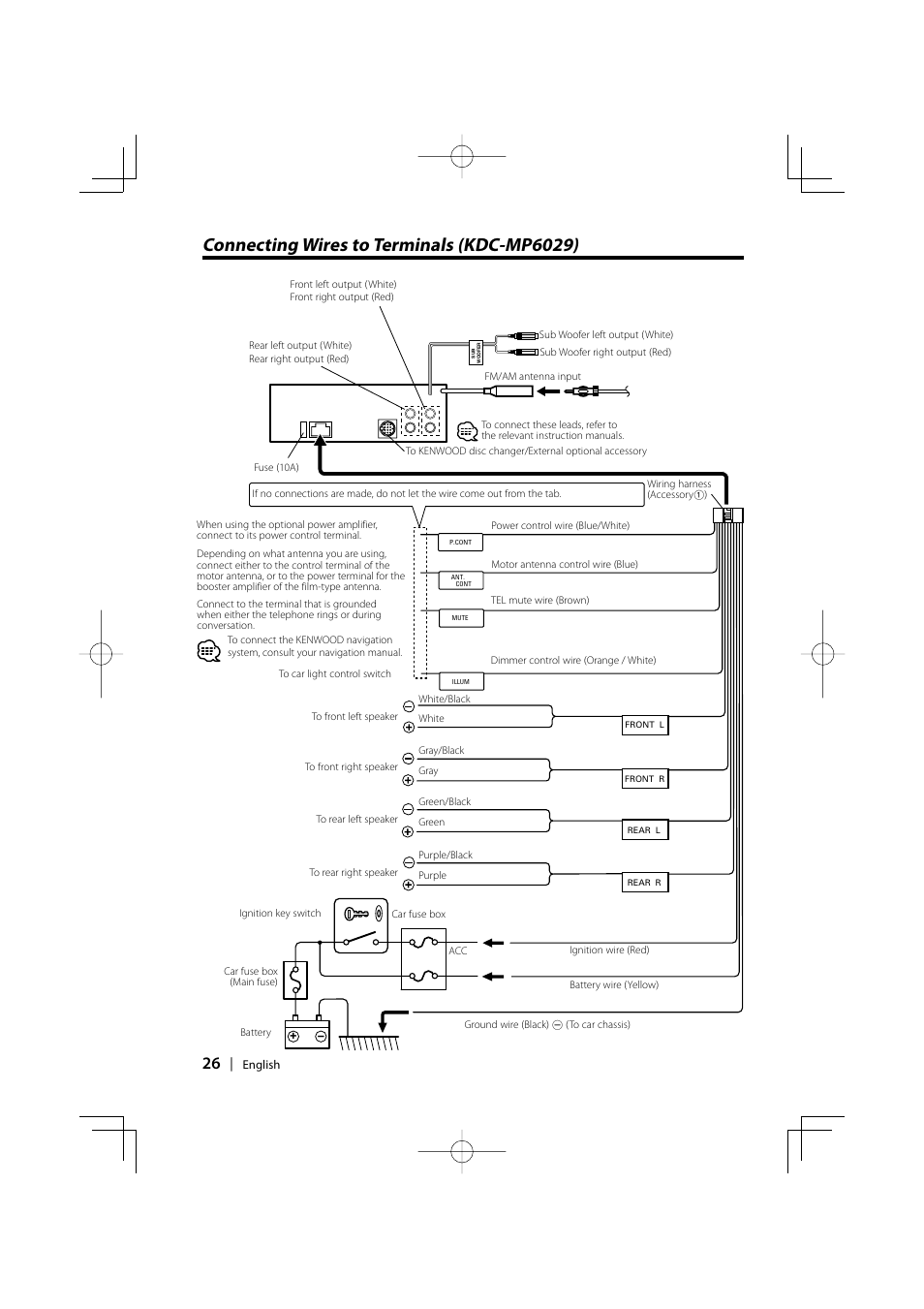 Connecting wires to terminals (kdc-mp6029) | Kenwood KDC-MP6029 User Manual | Page 26 / 34