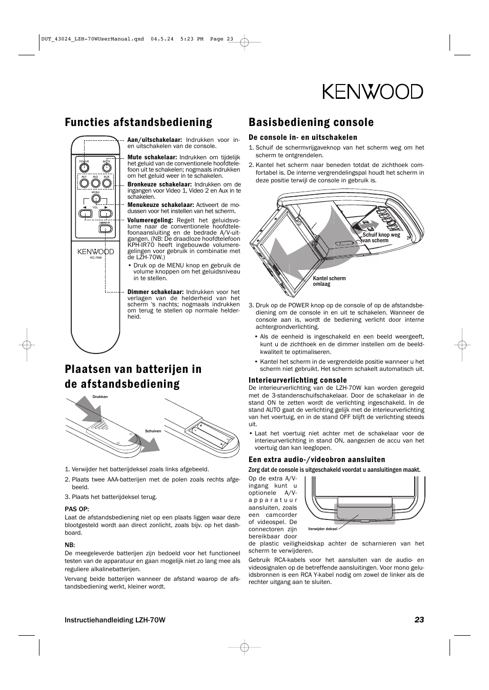 Basisbediening console | Kenwood LZH-70W User Manual | Page 23 / 44