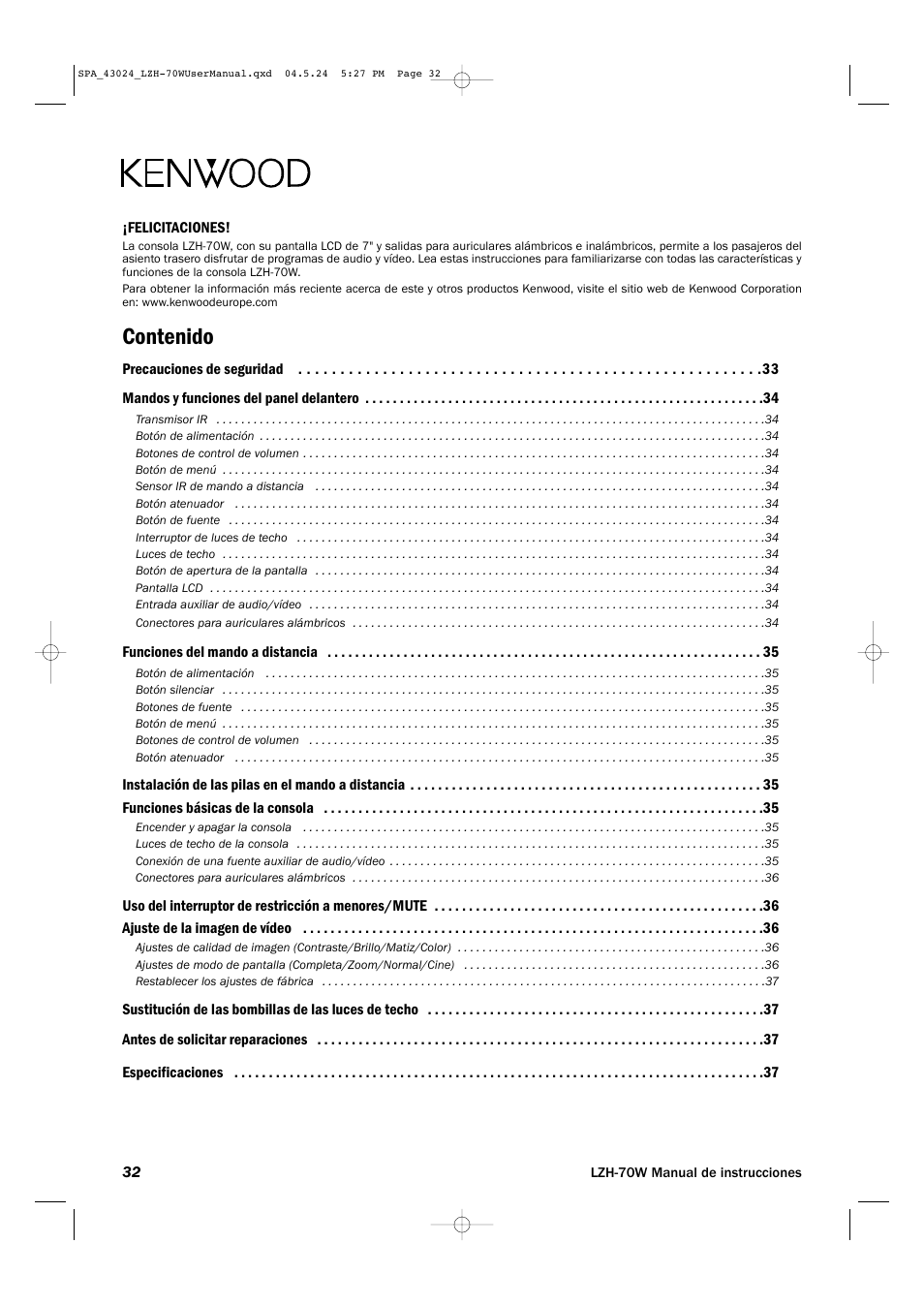 Kenwood LZH-70W User Manual | Page 32 / 44