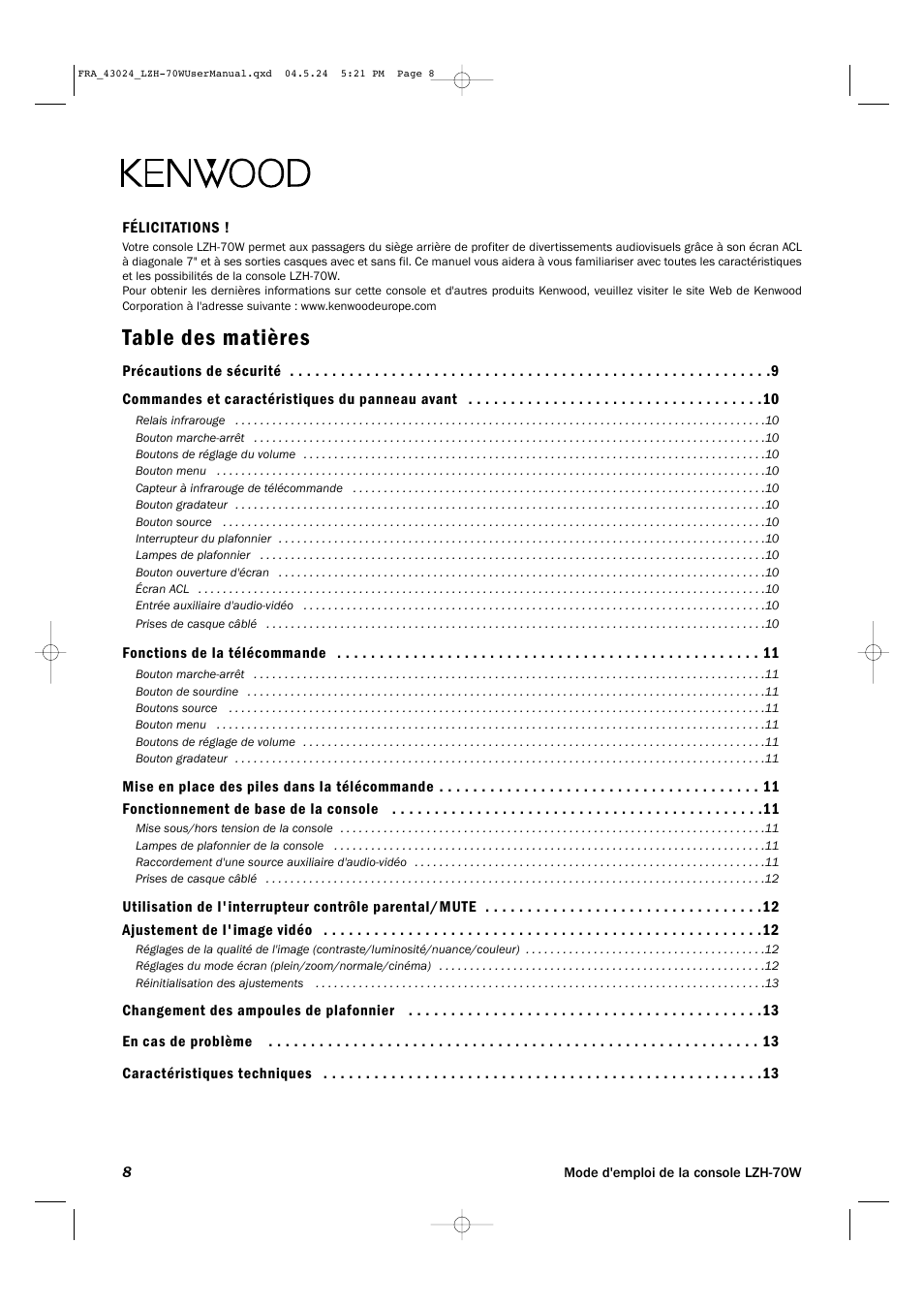 Kenwood LZH-70W User Manual | Page 8 / 44