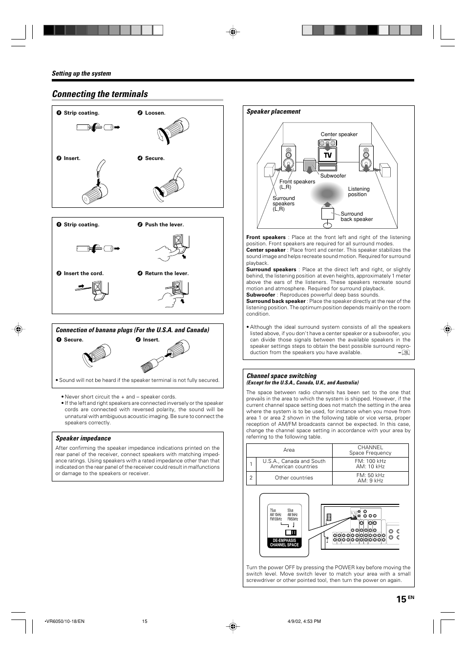 Connecting the terminals | Kenwood VR-6050 User Manual | Page 15 / 44