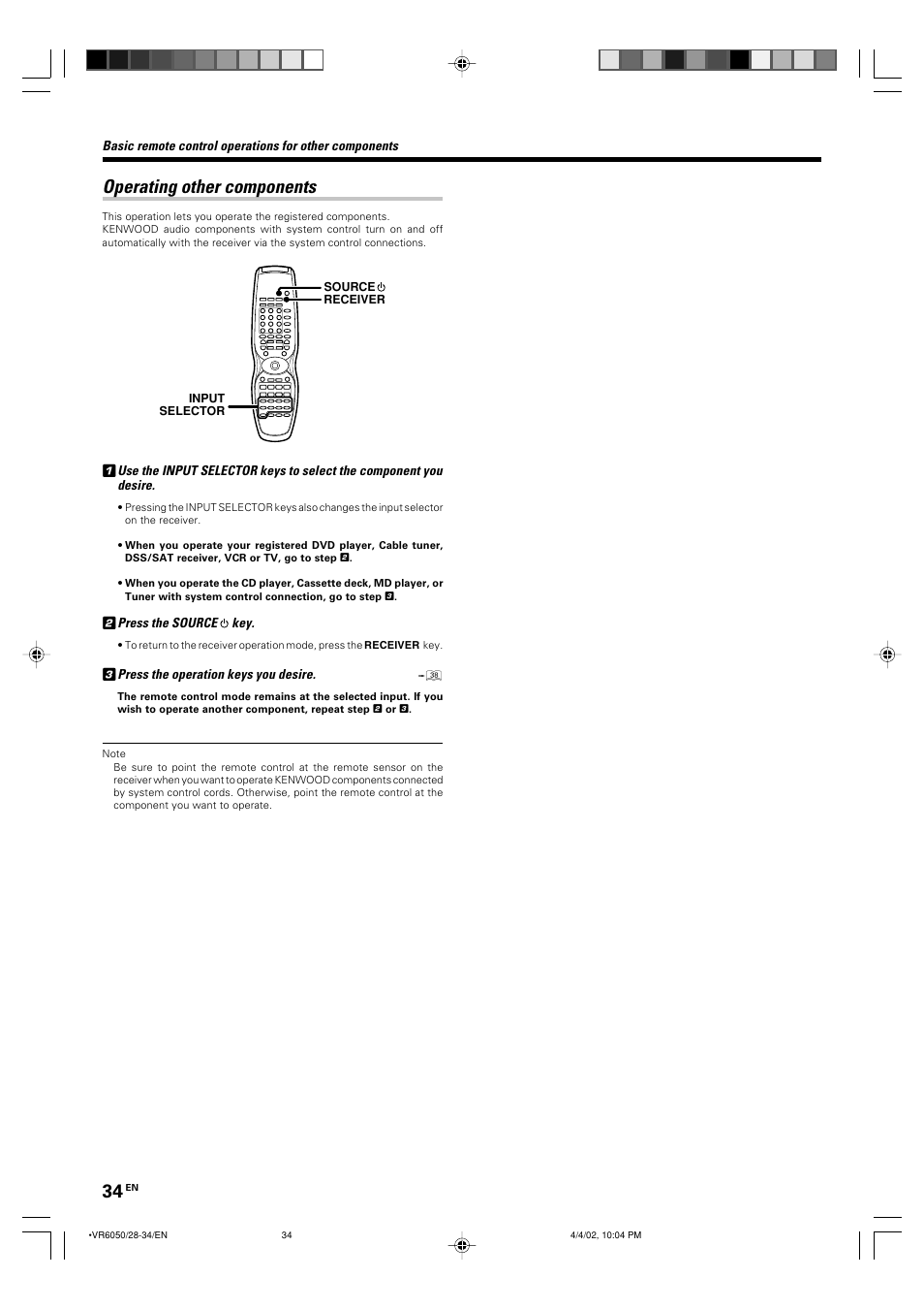 Operating other components | Kenwood VR-6050 User Manual | Page 34 / 44