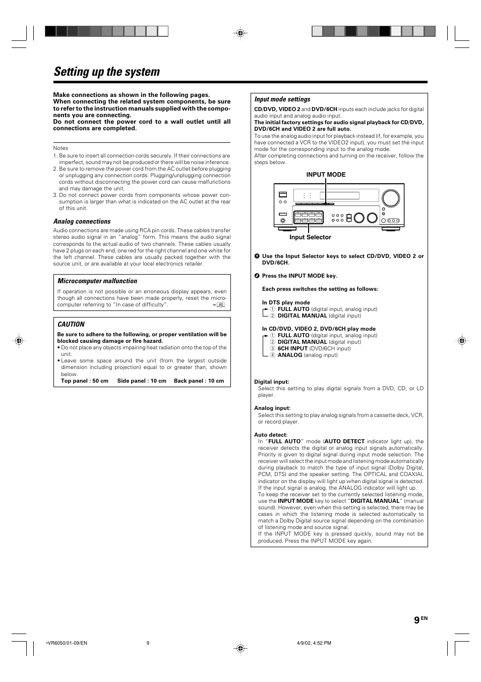 Setting up the system | Kenwood VR-6050 User Manual | Page 9 / 44