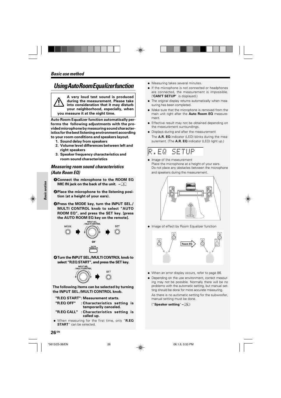 Using auto room equalizer function, Basic use method | Kenwood AX-7 User Manual | Page 26 / 88