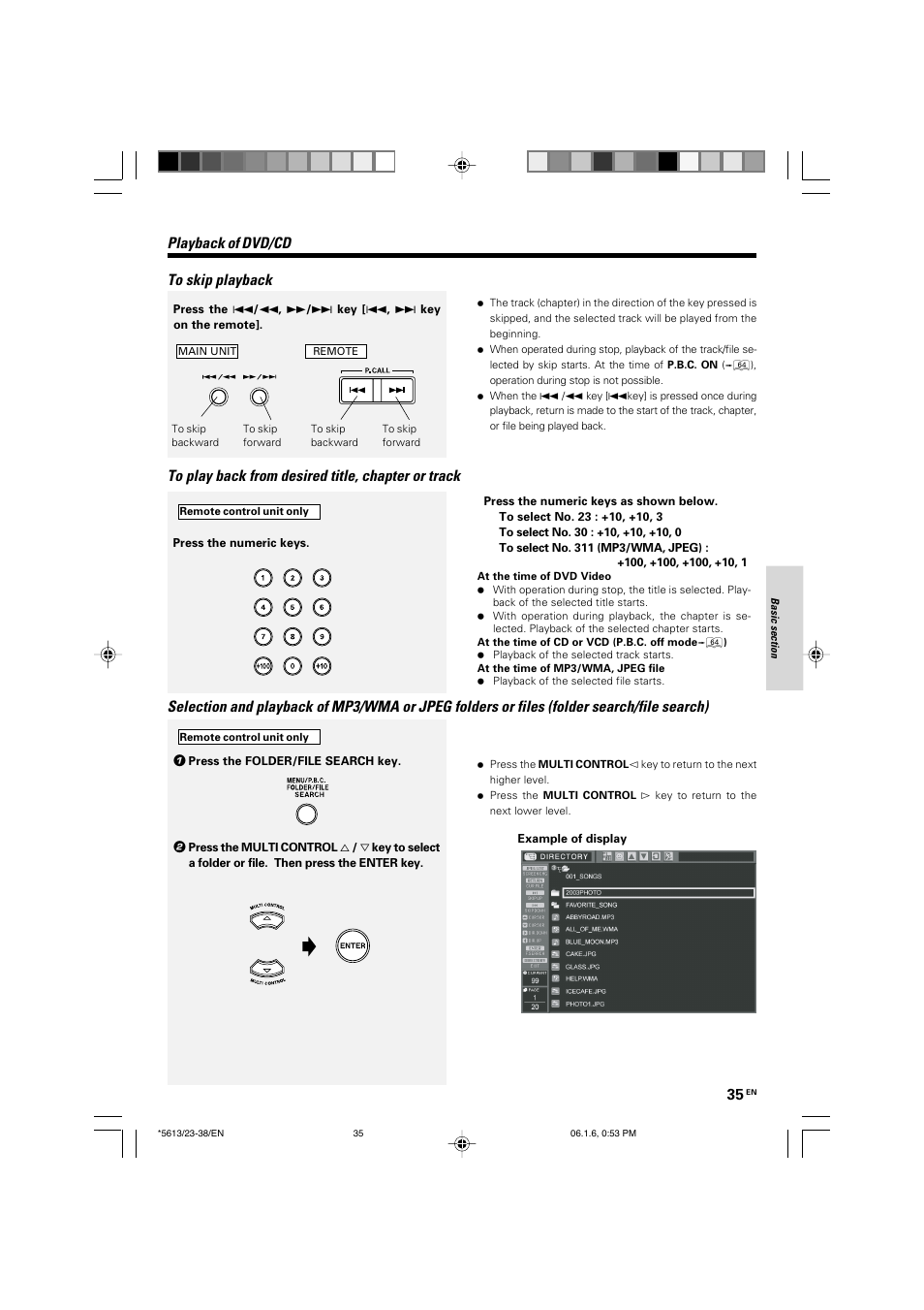 Playback of dvd/cd | Kenwood AX-7 User Manual | Page 35 / 88