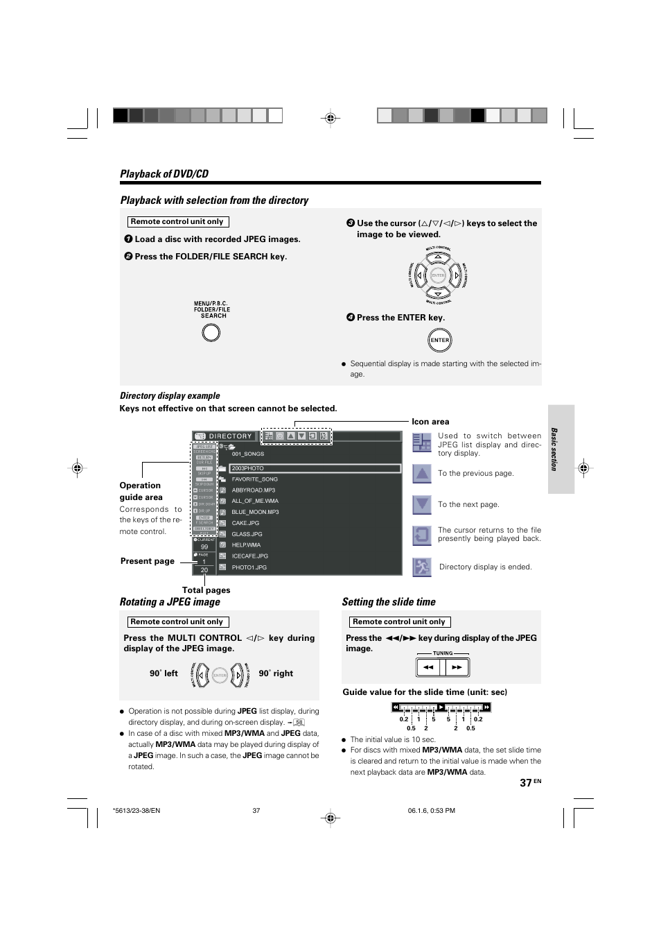 Rotating a jpeg image, Setting the slide time | Kenwood AX-7 User Manual | Page 37 / 88