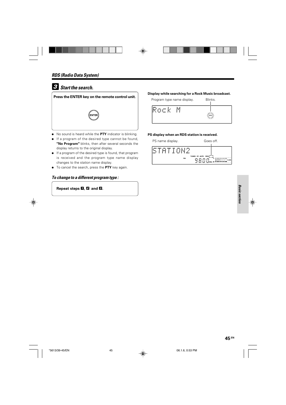 Start the search, Rds (radio data system) | Kenwood AX-7 User Manual | Page 45 / 88