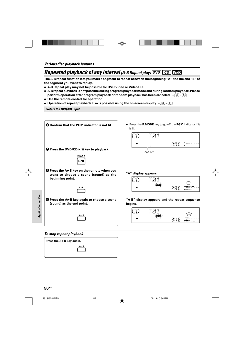 Repeated playback of any interval, A-b repeat play), Various disc playback features | Kenwood AX-7 User Manual | Page 56 / 88