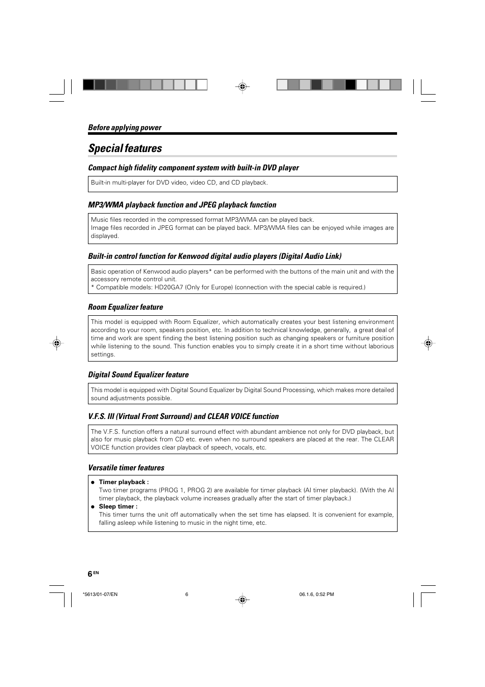 Special features | Kenwood AX-7 User Manual | Page 6 / 88